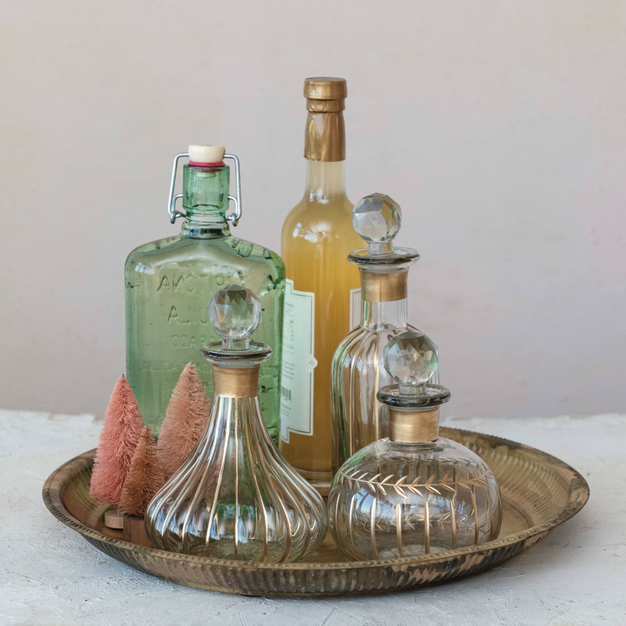 Hello Honey® 14oz. Clear & Gold Stripes Hand Painted Blown Glass Fluted Decanter